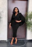 Bating Sleeves V Neck Bodycon Dress  GYLY-9962
