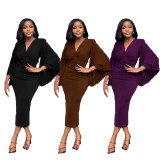 Bating Sleeves V Neck Bodycon Dress  GYLY-9962