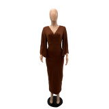 Bating Sleeves V Neck Bodycon Dress  GYLY-9962