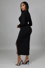 Fashion V Neck High Waist Splid Maxi Dress GYLY-9973