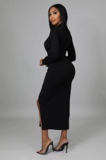 Fashion V Neck High Waist Splid Maxi Dress GYLY-9973