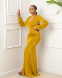 Plus Size Solid Color Long Sleeve Long Dress GYLY-9453