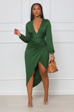 Long Sleeve V-neck Irregular Sexy Slim Midi Dress GYLY-9907