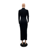 Fashion V Neck High Waist Splid Maxi Dress GYLY-9973