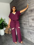 Casual Short Sleeve Straight Pants Summer 2 Piece Set GYLY-9887