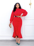 Long Sleeve Slim Party Midi Dress (Without Belt) GYLY-9909
