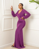 Plus Size Solid Color Long Sleeve Long Dress GYLY-9453
