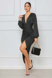 Long Sleeve V-neck Irregular Sexy Slim Midi Dress GYLY-9907
