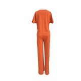 Casual Short Sleeve Straight Pants Summer 2 Piece Set GYLY-9887
