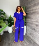 Casual Short Sleeve Straight Pants Summer 2 Piece Set GYLY-9887