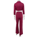 Casual Drawstring Short Tops High Waist Straight Pants 2 Piece Set GYLY-9849