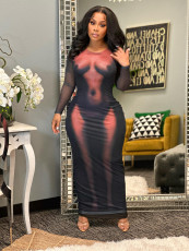 Sexy Print Long Sleeve Maxi Dress BDF-7026