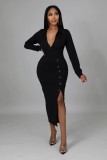 Fashion V Neck High Waist Splid Maxi Dress GYLY-9973