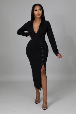 Fashion V Neck High Waist Splid Maxi Dress GYLY-9973
