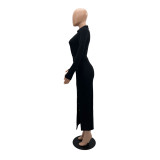 Fashion V Neck High Waist Splid Maxi Dress GYLY-9973