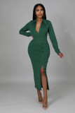 Fashion V Neck High Waist Splid Maxi Dress GYLY-9973