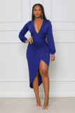 Long Sleeve V-neck Irregular Sexy Slim Midi Dress GYLY-9907
