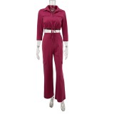 Casual Drawstring Short Tops High Waist Straight Pants 2 Piece Set GYLY-9849