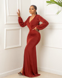 Plus Size Solid Color Long Sleeve Long Dress GYLY-9453