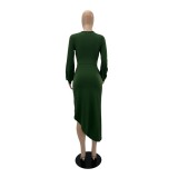 Long Sleeve V-neck Irregular Sexy Slim Midi Dress GYLY-9907
