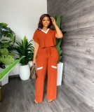 Casual Short Sleeve Straight Pants Summer 2 Piece Set GYLY-9887