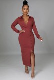 Fashion V Neck High Waist Splid Maxi Dress GYLY-9973