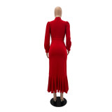 Long Sleeve Slim Party Midi Dress (Without Belt) GYLY-9909