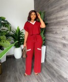 Casual Short Sleeve Straight Pants Summer 2 Piece Set GYLY-9887