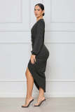 Long Sleeve V-neck Irregular Sexy Slim Midi Dress GYLY-9907