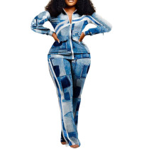 Plus Size Printed Fashion Coat And Pants 2 Piece Set GSRX-3006