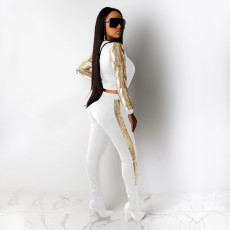 Sequin Splicing Long Sleeve Two Piece Pants Set TE-4527