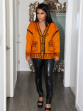 Painting Graffiti Loose Cardigan Jacket Knitted Top ZSD-0247