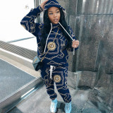 Plus Size Casual Print Hooded Sweatshirt Slim Two Piece Pants Set NY-10368