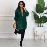 Sexy Long Sleeve Sequin Shirt Dress NY-2625