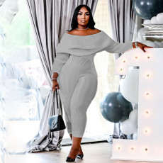 Plus Size Solid Ruffle Jumpsuit QXTF-8113