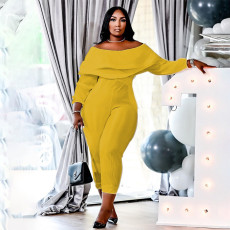 Plus Size Solid Ruffle Jumpsuit QXTF-8113