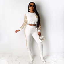 Sequin Splicing Long Sleeve Two Piece Pants Set TE-4527
