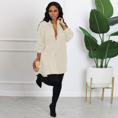 Sexy Long Sleeve Sequin Shirt Dress NY-2625
