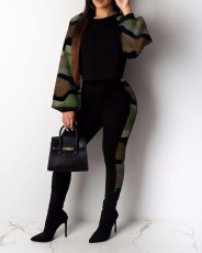 Plus Size Fashion Print Long Sleeve Pant Two Piece Set GSRX-3015