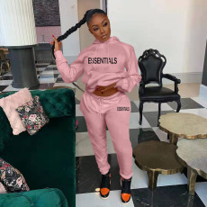 Letter Print Plush Sweatshirt Hooded Two Piece Set XMF-219