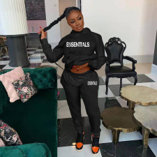 Letter Print Plush Sweatshirt Hooded Two Piece Set XMF-219