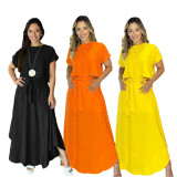 Solid Short Sleeve T Shirt And Maxi Skirt 2 Piece Set GYLY-9959