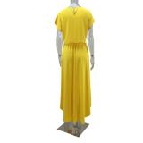 Solid Short Sleeve T Shirt And Maxi Skirt 2 Piece Set GYLY-9959