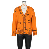 Painting Graffiti Loose Cardigan Jacket Knitted Top ZSD-0247