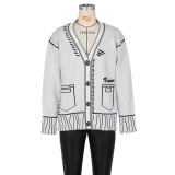 Painting Graffiti Loose Cardigan Jacket Knitted Top ZSD-0247