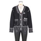 Painting Graffiti Loose Cardigan Jacket Knitted Top ZSD-0247