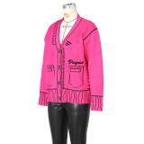 Painting Graffiti Loose Cardigan Jacket Knitted Top ZSD-0247