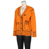 Painting Graffiti Loose Cardigan Jacket Knitted Top ZSD-0247