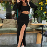 Fashion Slim Rib Short Top And Slit Skirt 2 Piece Set ME-8272