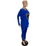 Fashion Print Long Sleeve Top And Pants Two Piece Set AWN-1009